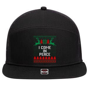 I Come In Peace IM Peace Reindeer Couples Ugly Christmas Gift 7 Panel Mesh Trucker Snapback Hat