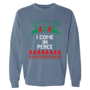 I Come In Peace IM Peace Reindeer Couples Ugly Christmas Gift Garment-Dyed Sweatshirt