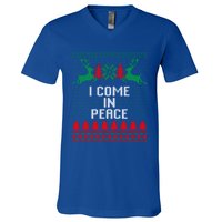 I Come In Peace IM Peace Reindeer Couples Ugly Christmas Gift V-Neck T-Shirt