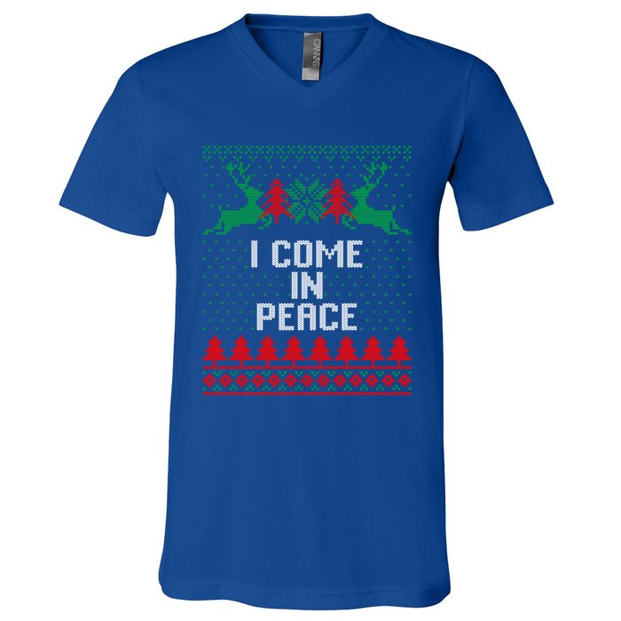 I Come In Peace IM Peace Reindeer Couples Ugly Christmas Gift V-Neck T-Shirt