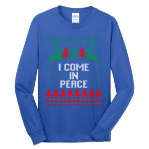 I Come In Peace IM Peace Reindeer Couples Ugly Christmas Gift Tall Long Sleeve T-Shirt