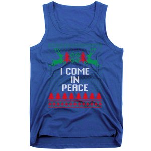 I Come In Peace IM Peace Reindeer Couples Ugly Christmas Gift Tank Top