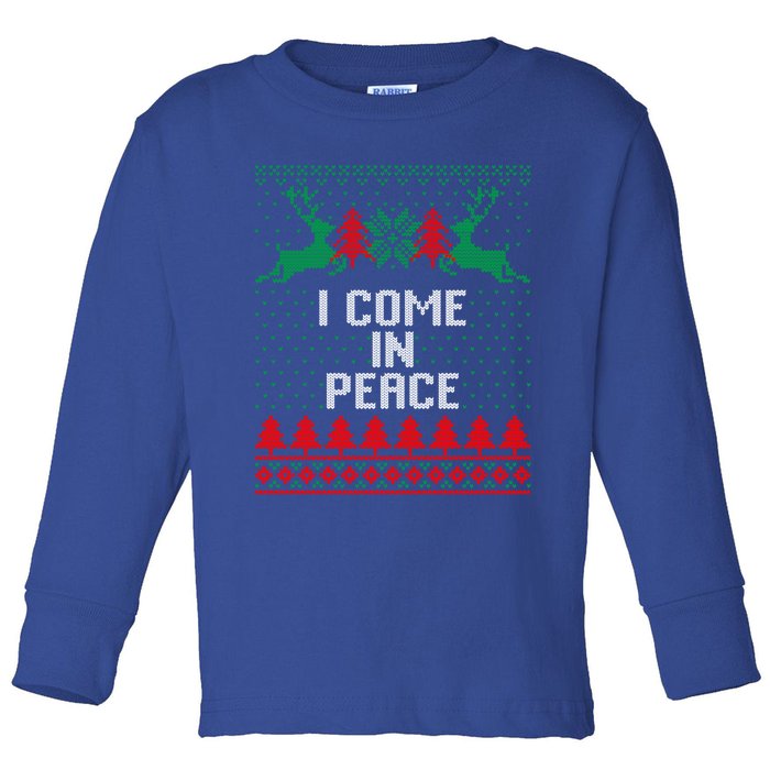 I Come In Peace IM Peace Reindeer Couples Ugly Christmas Gift Toddler Long Sleeve Shirt