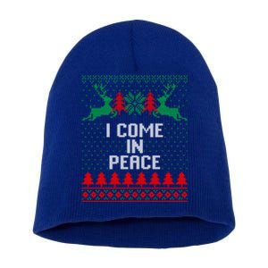 I Come In Peace IM Peace Reindeer Couples Ugly Christmas Gift Short Acrylic Beanie