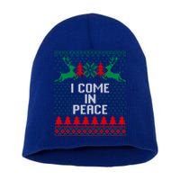 I Come In Peace IM Peace Reindeer Couples Ugly Christmas Gift Short Acrylic Beanie