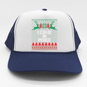 I Come In Peace IM Peace Reindeer Couples Ugly Christmas Gift Trucker Hat