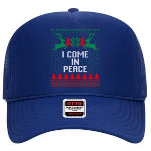 I Come In Peace IM Peace Reindeer Couples Ugly Christmas Gift High Crown Mesh Back Trucker Hat