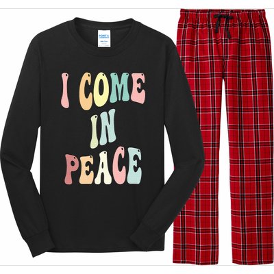 I Come In Peace Im Peace Groovy Retro Long Sleeve Pajama Set