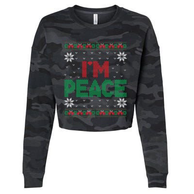 I Come In Peace IM Peace Matching Ugly Christmas Sweater Cropped Pullover Crew