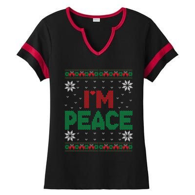 I Come In Peace IM Peace Matching Ugly Christmas Sweater Ladies Halftime Notch Neck Tee