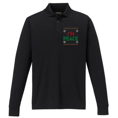 I Come In Peace IM Peace Matching Ugly Christmas Sweater Performance Long Sleeve Polo