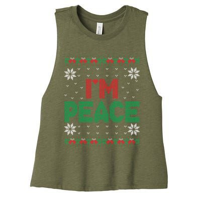 I Come In Peace IM Peace Matching Ugly Christmas Sweater Women's Racerback Cropped Tank