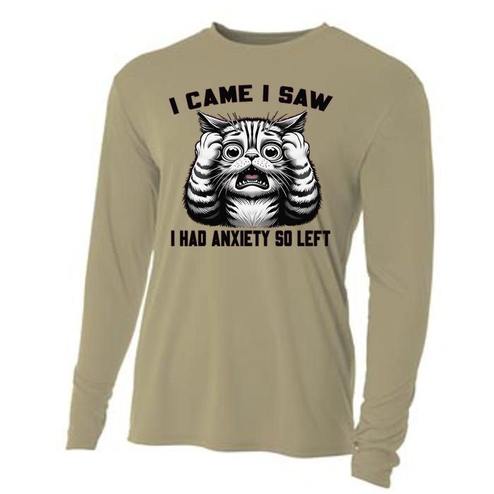 I Came I Saw I Had Anxiety So Left Funny Cat Anxiety Quote Cooling Performance Long Sleeve Crew