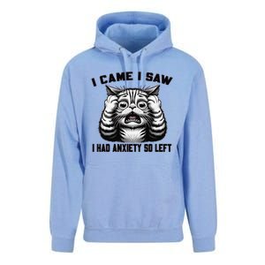 I Came I Saw I Had Anxiety So Left Funny Cat Anxiety Quote Unisex Surf Hoodie