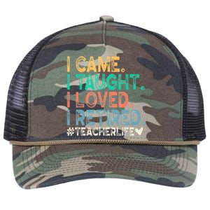 I Came I Taught I Loved I Retired Funny Teacher Retro Rope Trucker Hat Cap