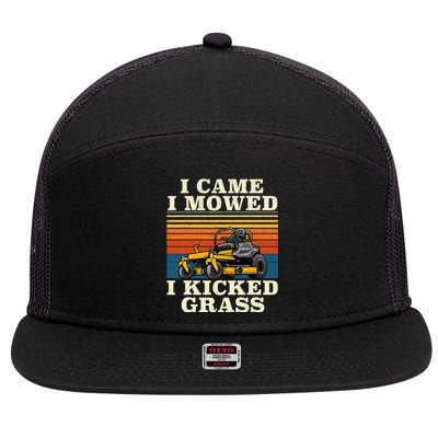 I Came I Mowed I Kicked Grass Lawn Mower Landscaping 7 Panel Mesh Trucker Snapback Hat