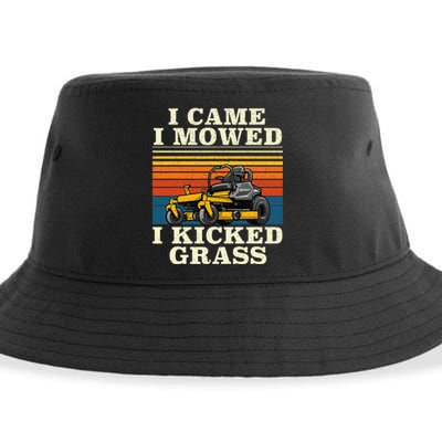 I Came I Mowed I Kicked Grass Lawn Mower Landscaping Sustainable Bucket Hat