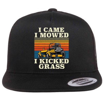 I Came I Mowed I Kicked Grass Lawn Mower Landscaping Flat Bill Trucker Hat