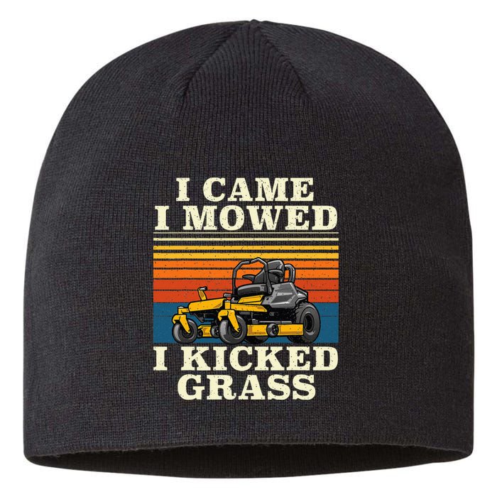 I Came I Mowed I Kicked Grass Lawn Mower Landscaping Sustainable Beanie