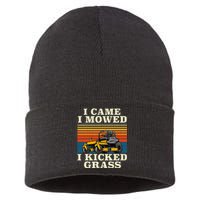 I Came I Mowed I Kicked Grass Lawn Mower Landscaping Sustainable Knit Beanie