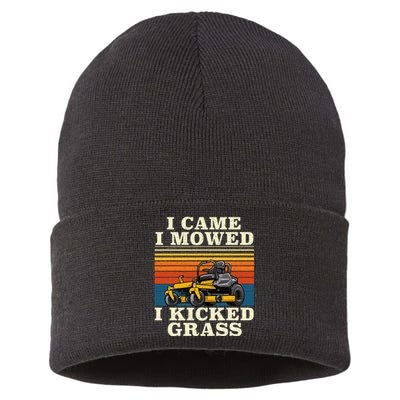 I Came I Mowed I Kicked Grass Lawn Mower Landscaping Sustainable Knit Beanie