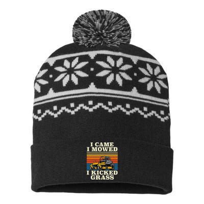 I Came I Mowed I Kicked Grass Lawn Mower Landscaping USA-Made Snowflake Beanie