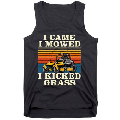 I Came I Mowed I Kicked Grass Lawn Mower Landscaping Tank Top