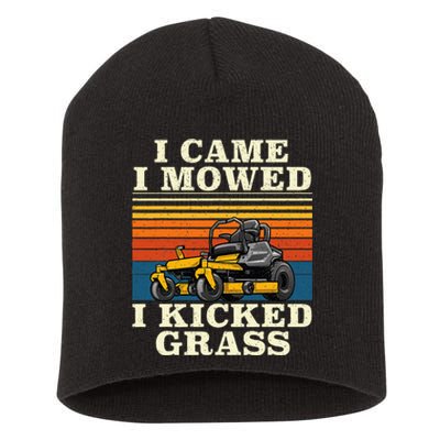 I Came I Mowed I Kicked Grass Lawn Mower Landscaping Short Acrylic Beanie