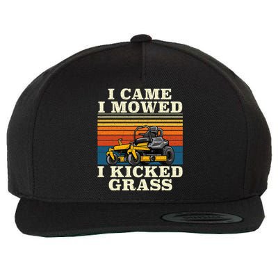 I Came I Mowed I Kicked Grass Lawn Mower Landscaping Wool Snapback Cap