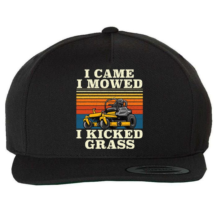 I Came I Mowed I Kicked Grass Lawn Mower Landscaping Wool Snapback Cap