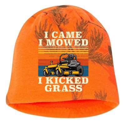 I Came I Mowed I Kicked Grass Lawn Mower Landscaping Kati - Camo Knit Beanie