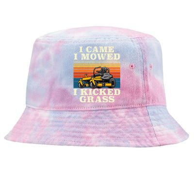 I Came I Mowed I Kicked Grass Lawn Mower Landscaping Tie-Dyed Bucket Hat