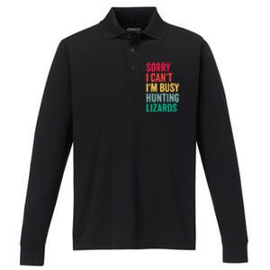 I CanT IM Busy Hunting Lizards Funny Gecko Lizard Hunter Performance Long Sleeve Polo