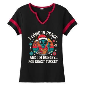 I Come In Peace And IM Hungry Turkey Alien In Christmas Ladies Halftime Notch Neck Tee