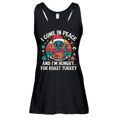 I Come In Peace And IM Hungry Turkey Alien In Christmas Ladies Essential Flowy Tank