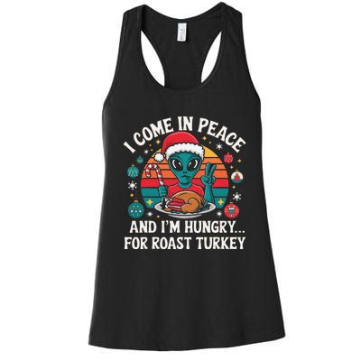 I Come In Peace And IM Hungry Turkey Alien In Christmas Women's Racerback Tank