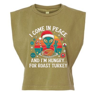 I Come In Peace And IM Hungry Turkey Alien In Christmas Garment-Dyed Women's Muscle Tee