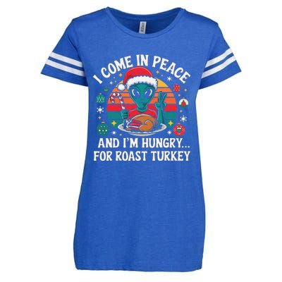 I Come In Peace And IM Hungry Turkey Alien In Christmas Enza Ladies Jersey Football T-Shirt