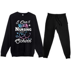 I Cant Im In Nursing School Funny Gift Design Idea Design Cool Gift Premium Crewneck Sweatsuit Set