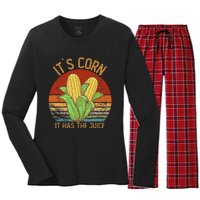 It`S Corn It Has The Juice S Crop Top Corn Lovers Women's Long Sleeve Flannel Pajama Set 