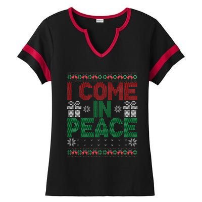 I Come In Peace IM Peace Matching Ugly Christmas Sweater Gift Ladies Halftime Notch Neck Tee