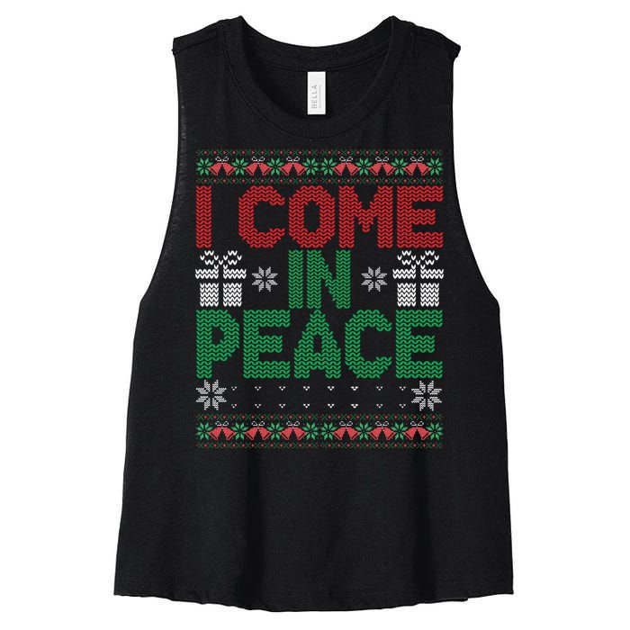 I Come In Peace IM Peace Matching Ugly Christmas Sweater Gift Women's Racerback Cropped Tank