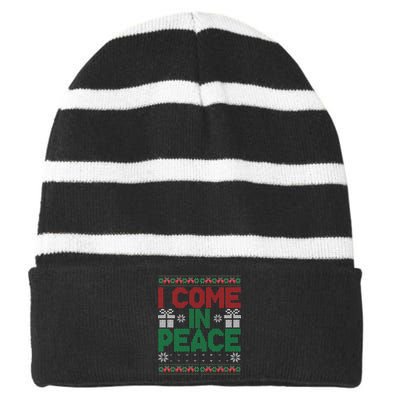 I Come In Peace IM Peace Matching Ugly Christmas Sweater Gift Striped Beanie with Solid Band