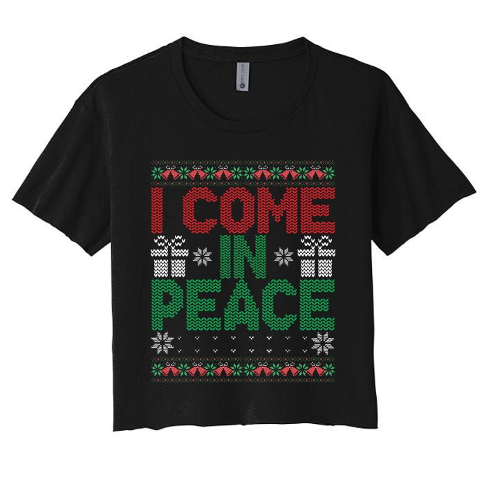 I Come In Peace IM Peace Matching Ugly Christmas Sweater Gift Women's Crop Top Tee