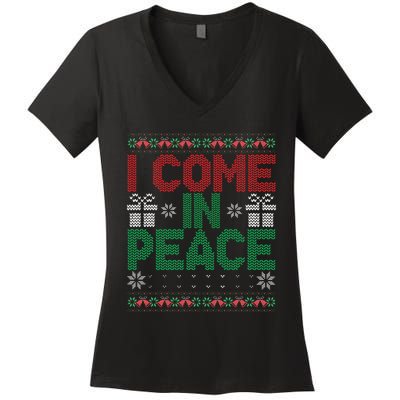 I Come In Peace IM Peace Matching Ugly Christmas Sweater Gift Women's V-Neck T-Shirt