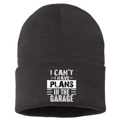 I Cant I Have Plans In The Garage Funny Retro Car Mechanic Sustainable Knit Beanie