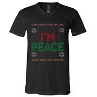 I Come In Peace IM Peace Matching Ugly Christmas Gift V-Neck T-Shirt