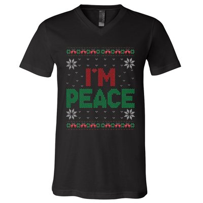 I Come In Peace IM Peace Matching Ugly Christmas Gift V-Neck T-Shirt