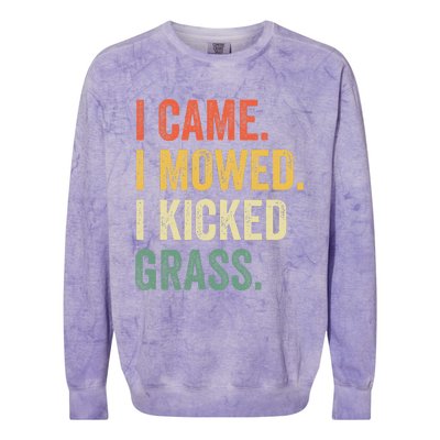 I Came I Mowed I Kicked Grass Funny Lawn Mowing Gardener Colorblast Crewneck Sweatshirt