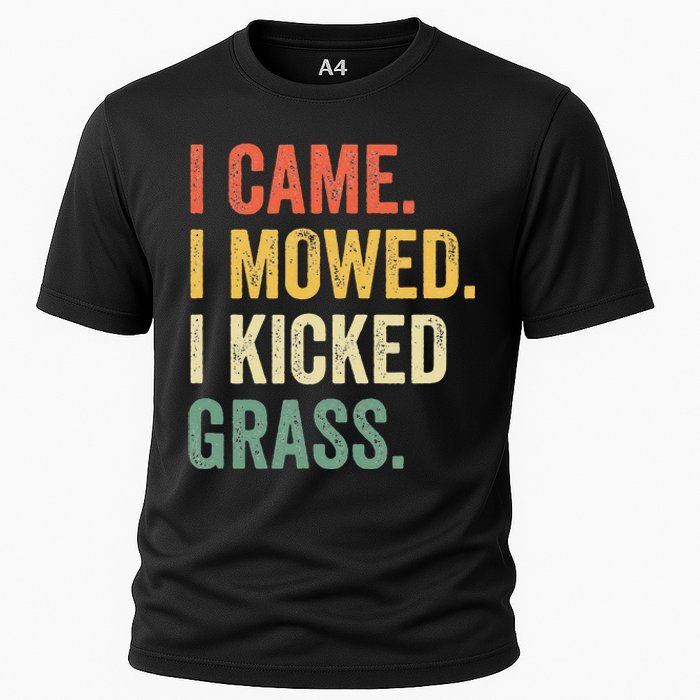 I Came I Mowed I Kicked Grass Funny Lawn Mowing Gardener Cooling Performance Crew T-Shirt